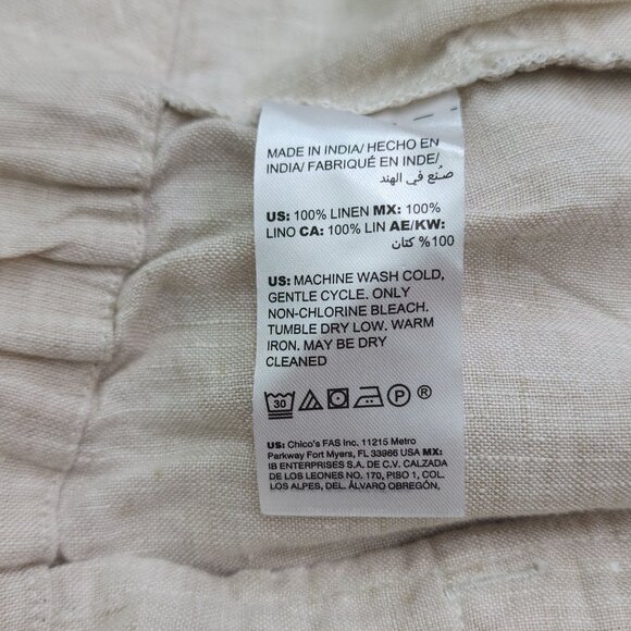 Chicos Natural Linen Slim Leg Pants Beige 3.5R Mid-Rise Tapered Ankle 26" Inseam - Picture 8 of 16